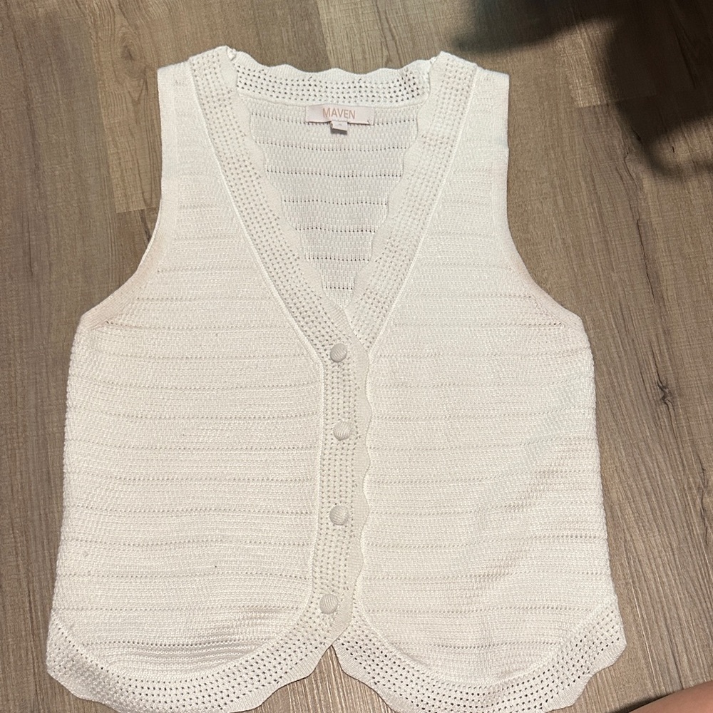 White Knit Button-Up Vest